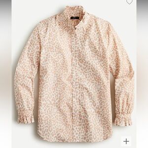 J Crew Classic-fit ruffleneck shirt in leopard Size 4